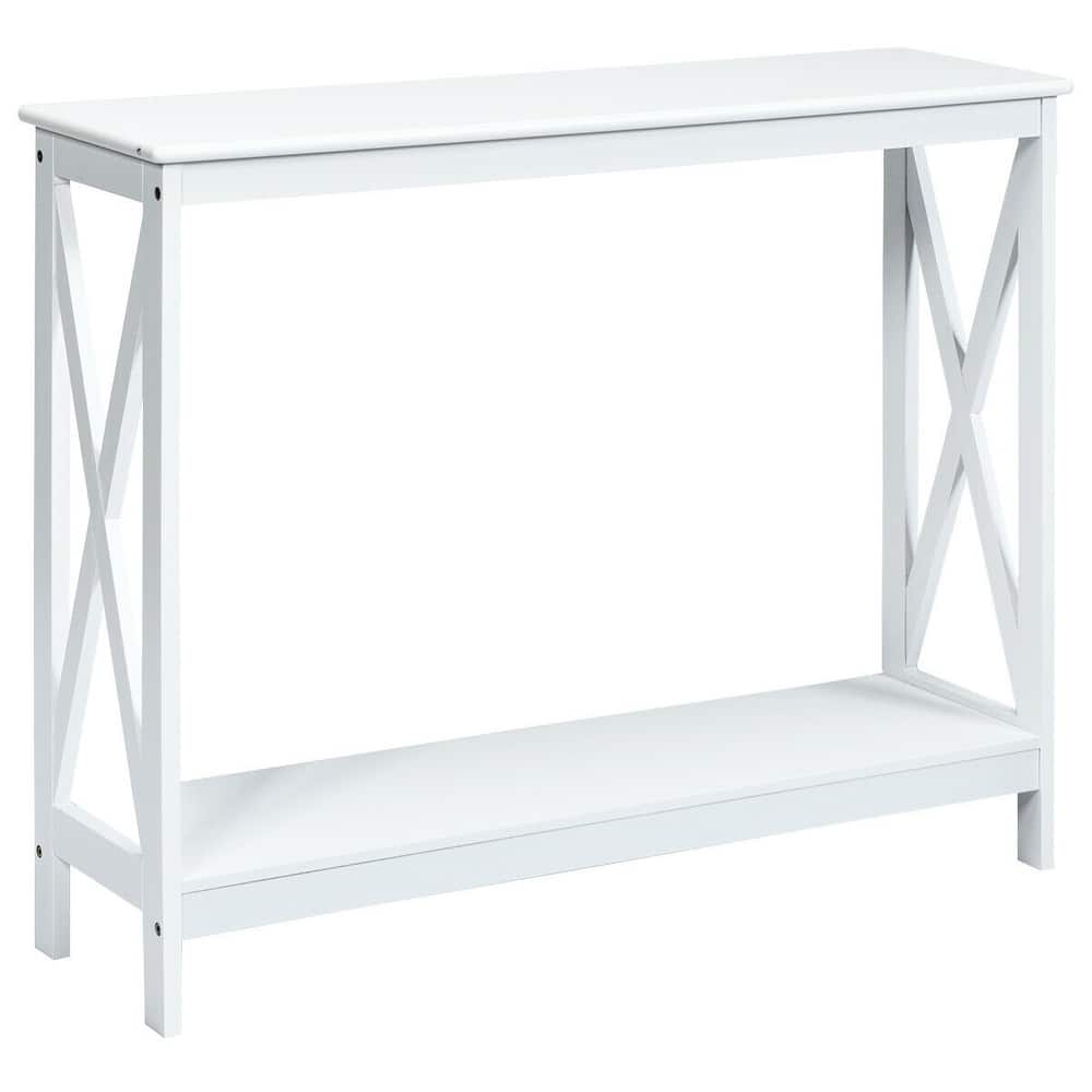 Space-Saving Console Table with Modern X-Shape and Large Shelves Perfect for Entryway or Living Room