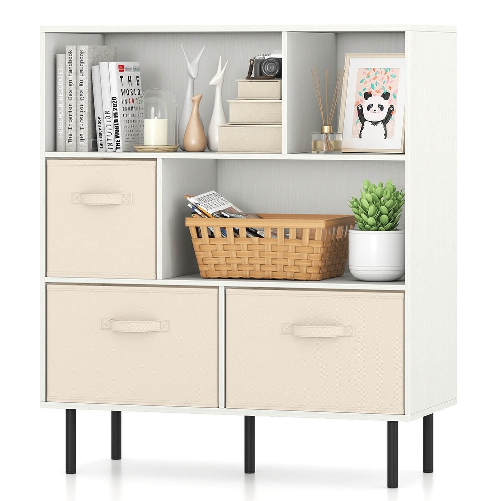 Costway 6-Cube Bookshelf with 3 Removable Folding Fabric Drawers Metal - See Details