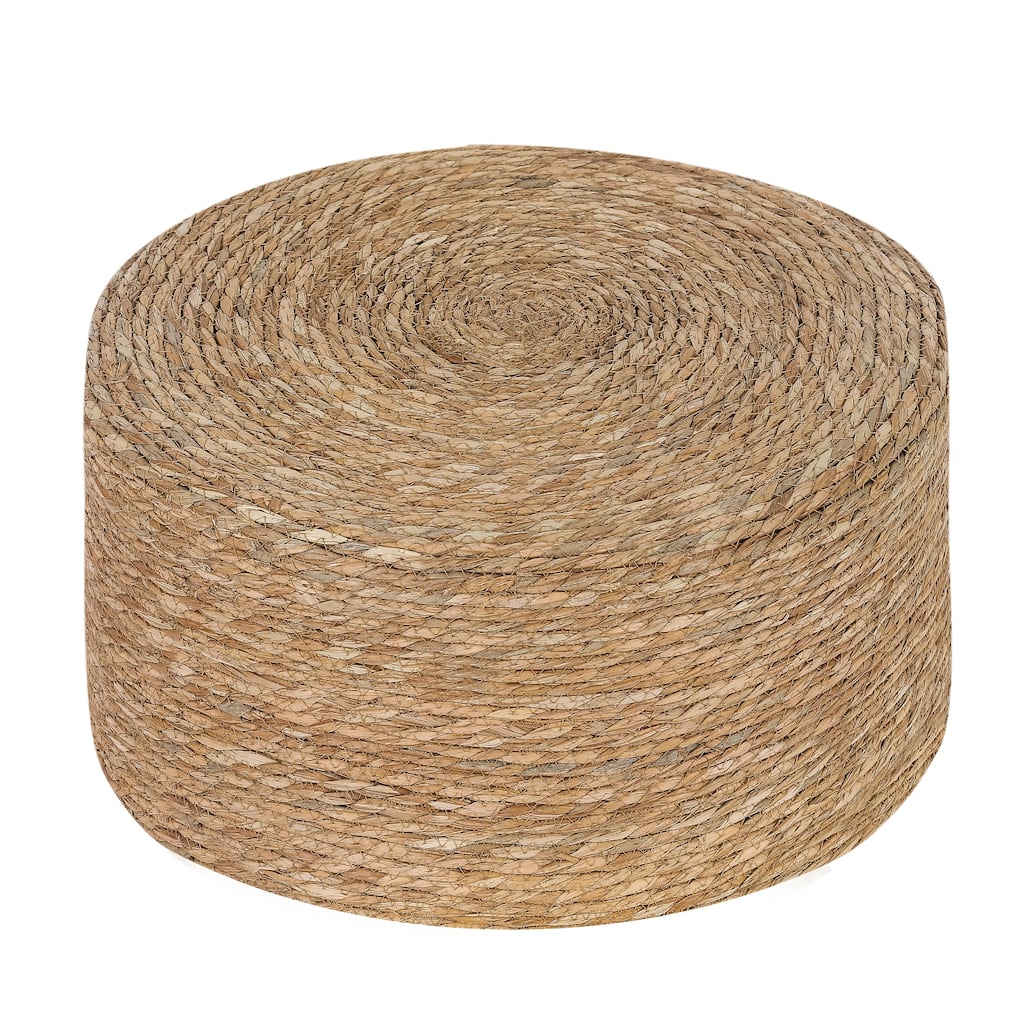 Adeco Natural Cattail Hand Weave Round Ottoman Foot Stool
