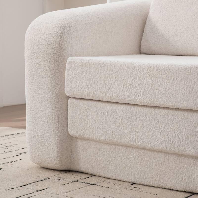 40" Convertible Chenille Floor Sofa Bed, Foldable Boneless Mattress Cloud Single Couch Lounge Chair with Armrest & Pillow