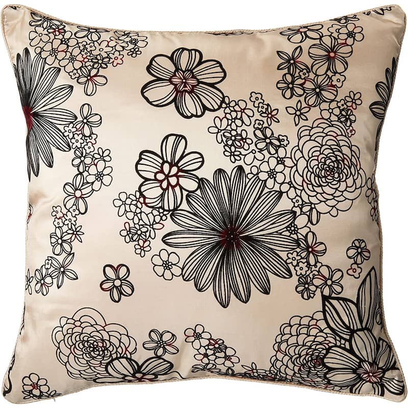 Violet Linen Silky Bloom Daisy Flower Pattern, 17 Inch x 17 Inch, Square, Decorative Accent Throw Pillow - Beige