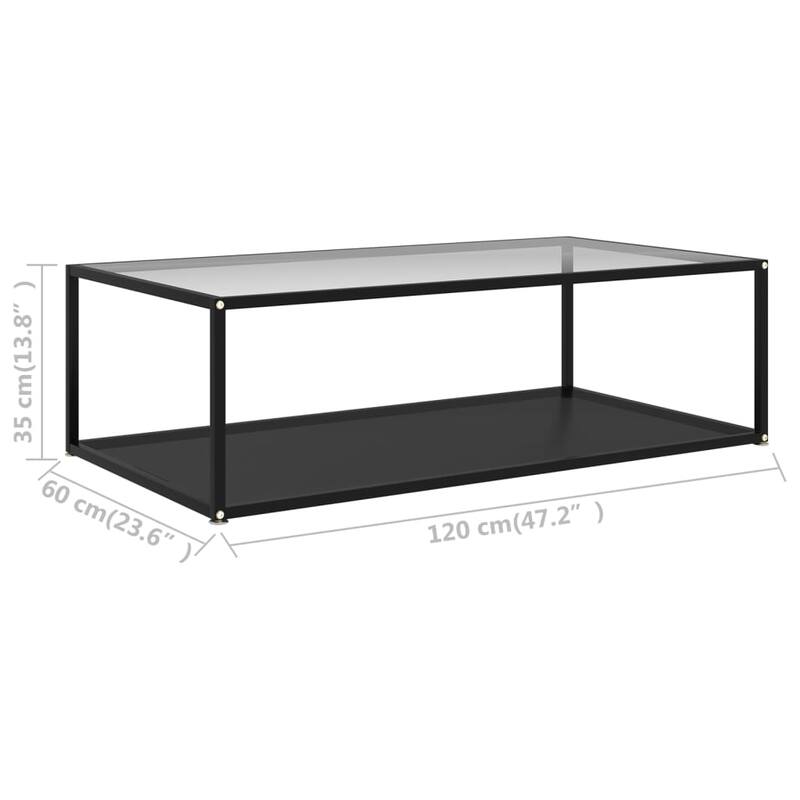 vidaXL Coffee Table Transparent and Black 47.2"x23.6"x13.8" Tempered Glass - 47.2" x 23.6" x 13.8"