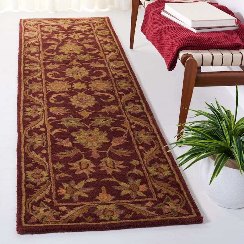 SAFAVIEH Handmade Antiquity Talvikki Traditional Oriental Wool Rug - 2'3" x 12' Runner - Wine/Gold
