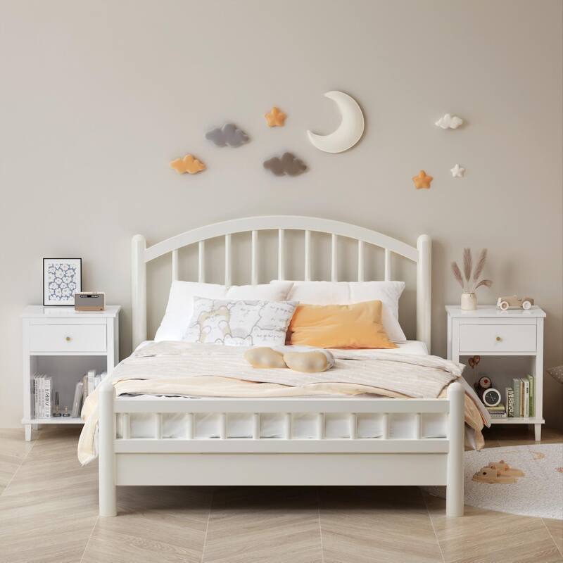 Wooden Bedside Table with One Drawer and Storage Shelf, Coffee Table Bedside Table with Solid Wood Frame - White