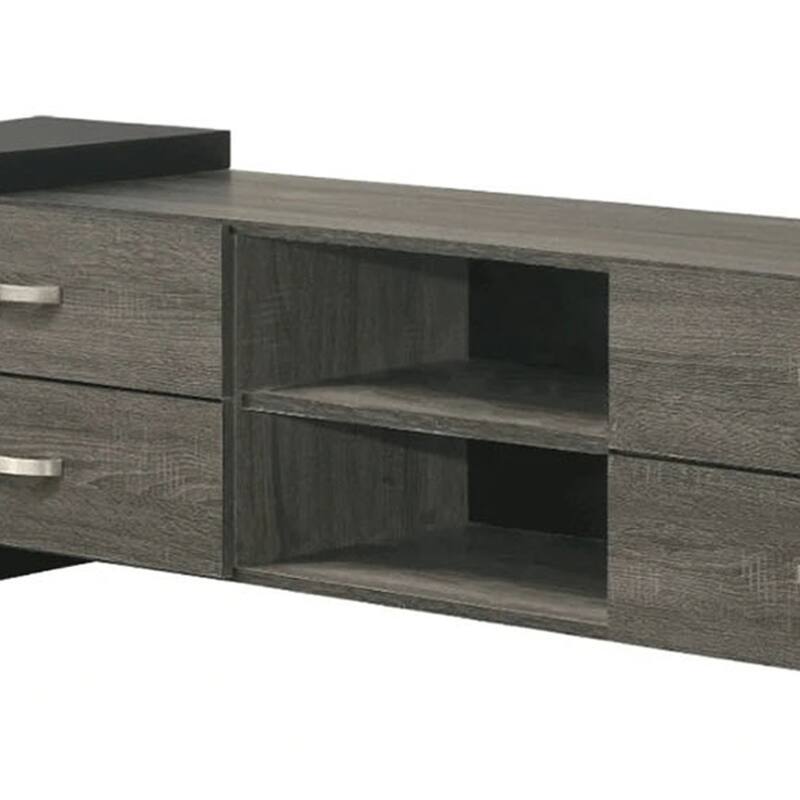 Teny TV Stand Media Cabinet, 70 Inch, 4 Drawers, Black Edge, Gray Wood