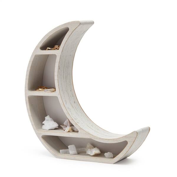 slide 2 of 9, Wood Crescent Moon Shelf, Rustic White Home Decorations (10 x 10.2 x 2 In)
