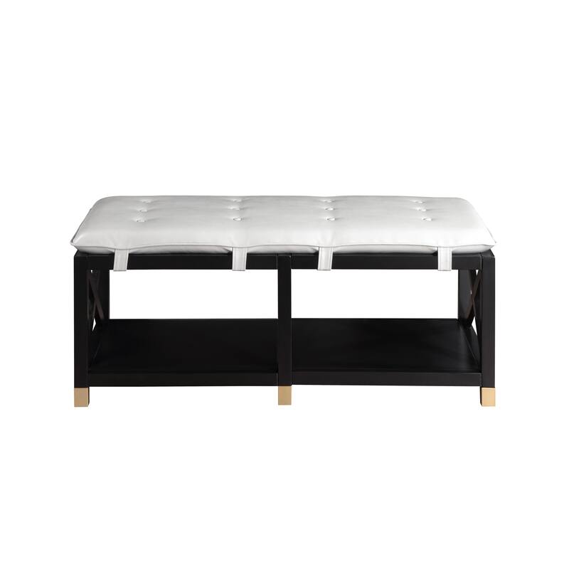 Transitional Wood Storage Bench with Removable Faux Leather Cushions by Furniture of America