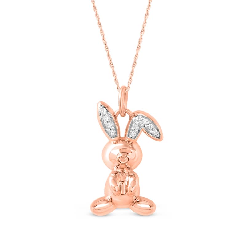1/20ct TDW Diamond Animal Giraffe, Bunny and Dachshund Dog Necklace in Gold Plated Silver for Women - Rose Gold Plated Bunny - Rose