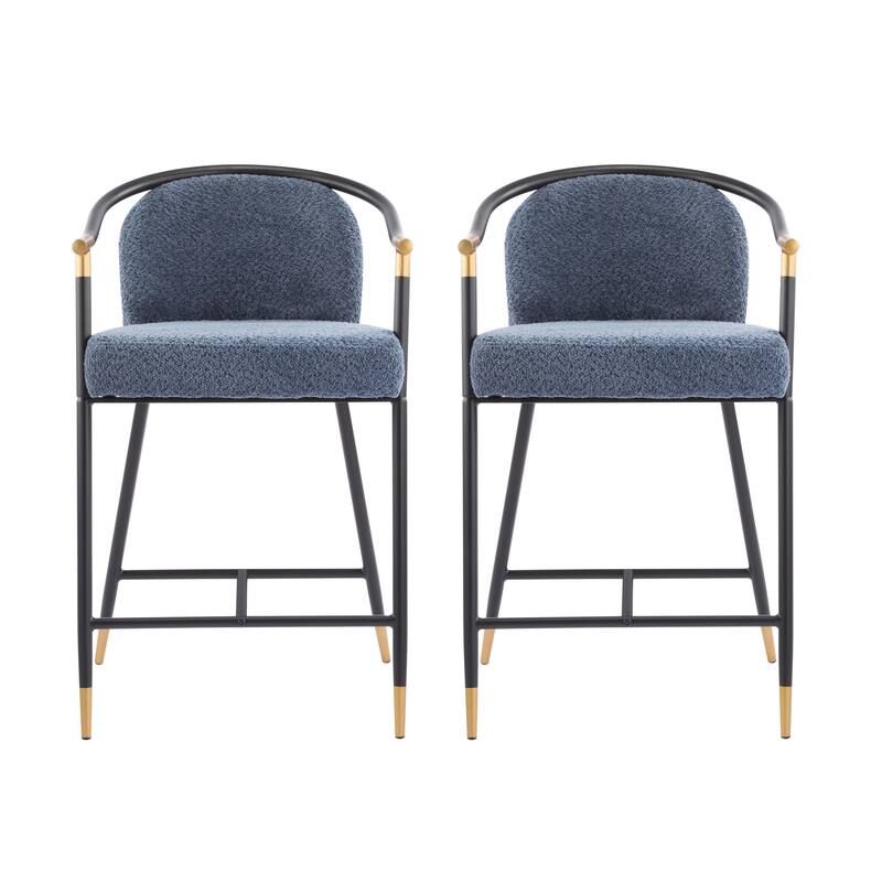 Roomfitters Upholstered Counter Stool Set of 2, Modern Metal Frame Bar Stool for Kitchen Island - Gold+Black+Navy Blue