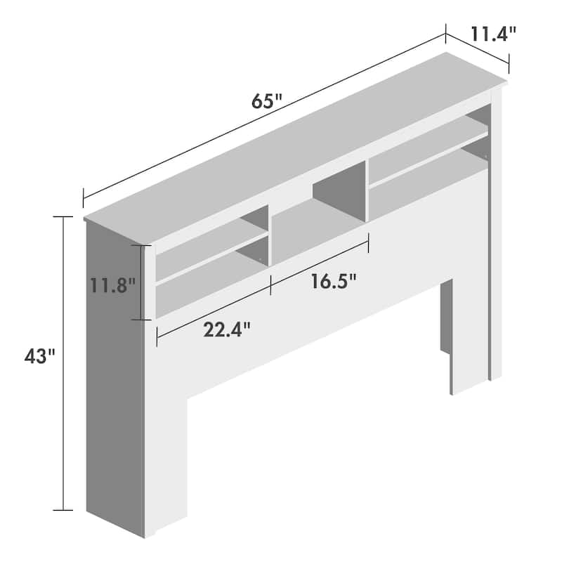 65"W x 43"H Bookcase Headboard With Light