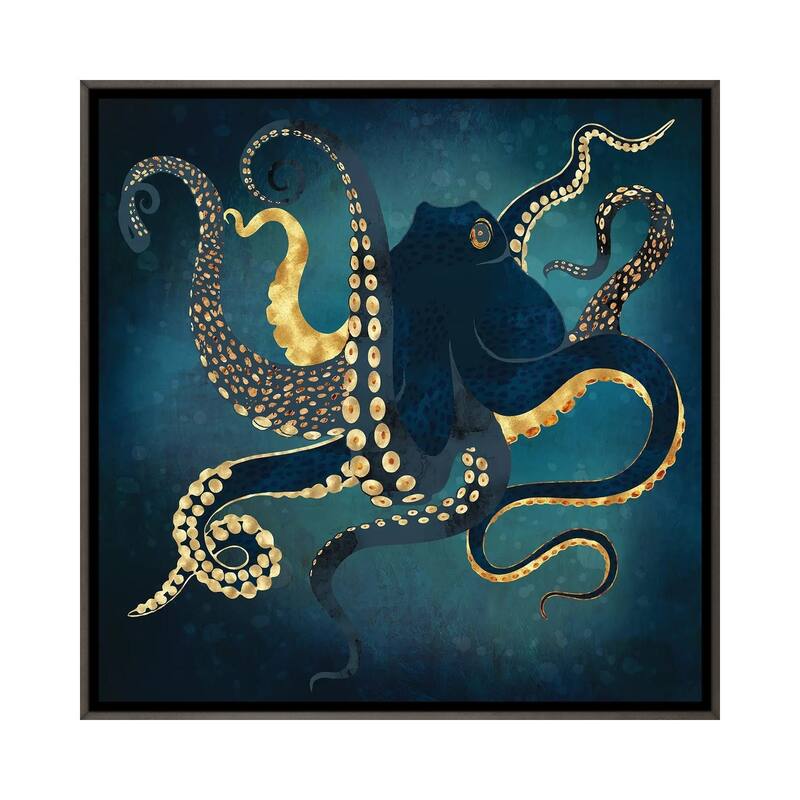 iCanvas "Metallic Octopus Iv" by SpaceFrog Designs Framed - 26x26 - Charcoal