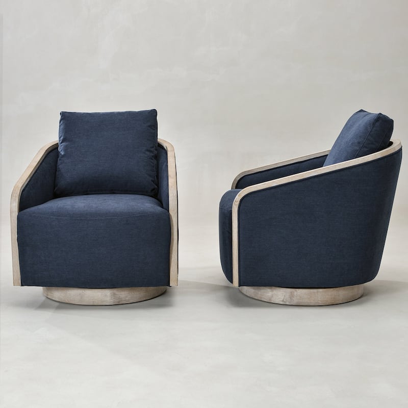 KINWELL 30" Wide Fabric Upholstered Swivel Barrel Chair, Accent Armchair for Living Room, Bedroom