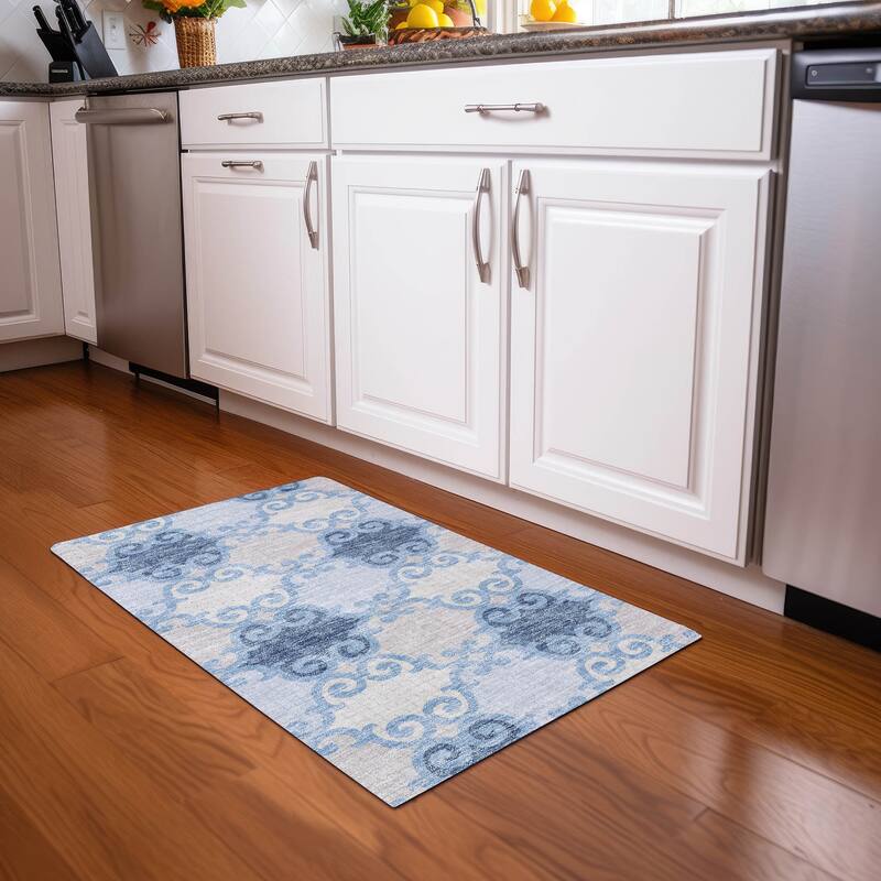 Premium Washable Super Soft Ornate Scroll Mayfield Rug - Sky - 1'8" x 2'6"