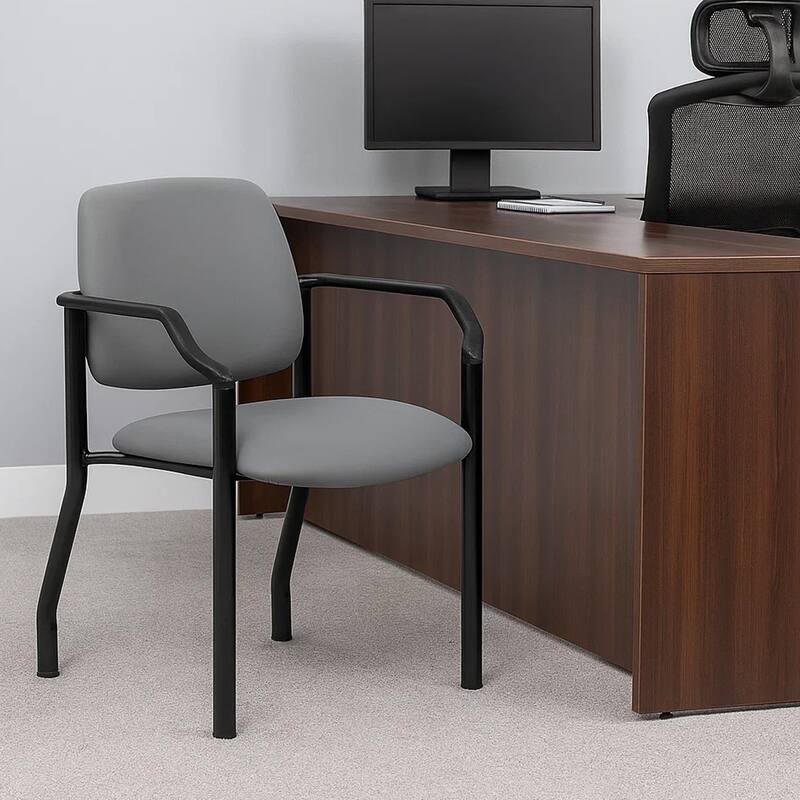 Theo Guest Chair with Modern Steel Frame, Gray Antimicrobial Vinyl