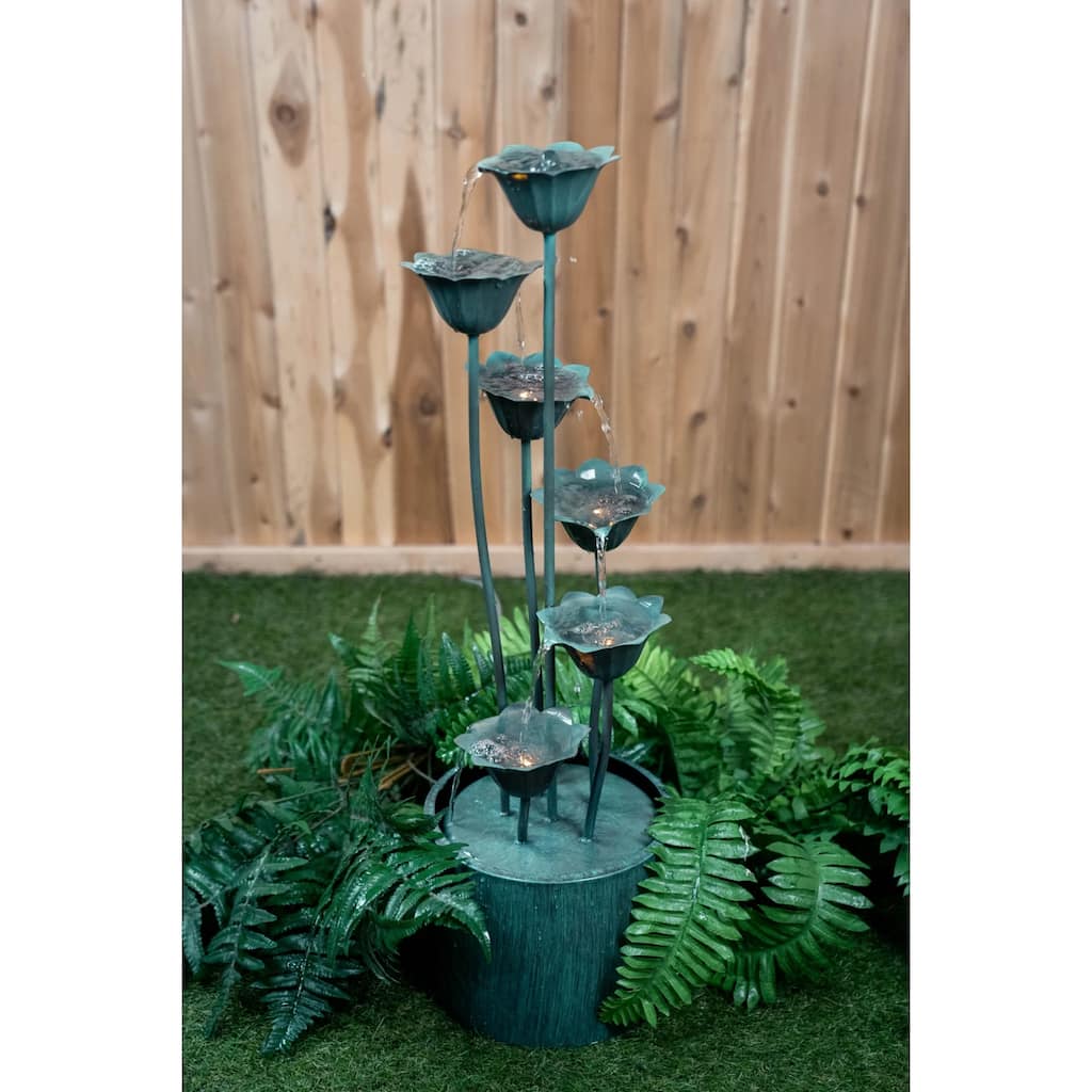 35" Chrome Black Metal Lily Flower Bucket Fountain 5-Watt LED