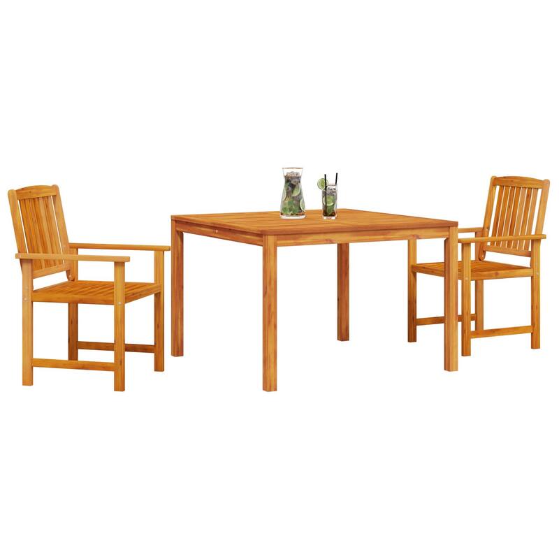 vidaXL Outdoor Dining Set Set of 3 Brown Solid Acacia Wood 2-Seater - 43.3 x 43.3 x 29.5
