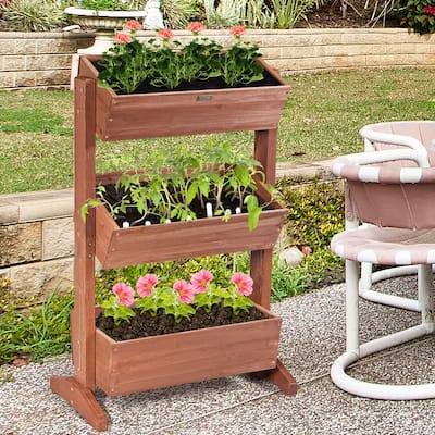 3-Tier Raised Garden Bed Vertical Freestanding Wooden Flower Rack