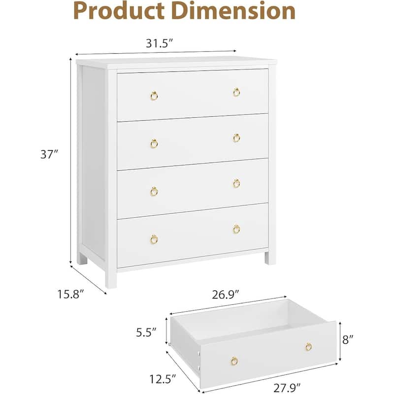 Rattan Dresser Storage Cabinet for Bedroom Living Room, White