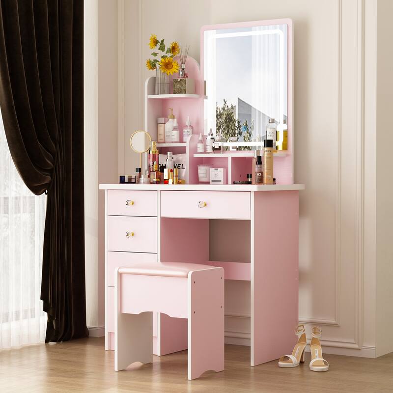 31.5" Wide Makeup Vanity With Stool and Touching Light Mirror - 31.5"W