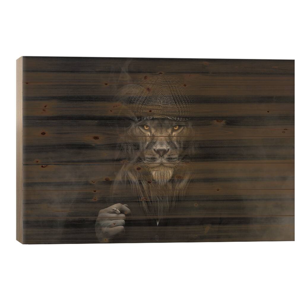Man In The Form Of A Lion Mafioso Print On Wood by Adrian Vieriu - Multi-Color