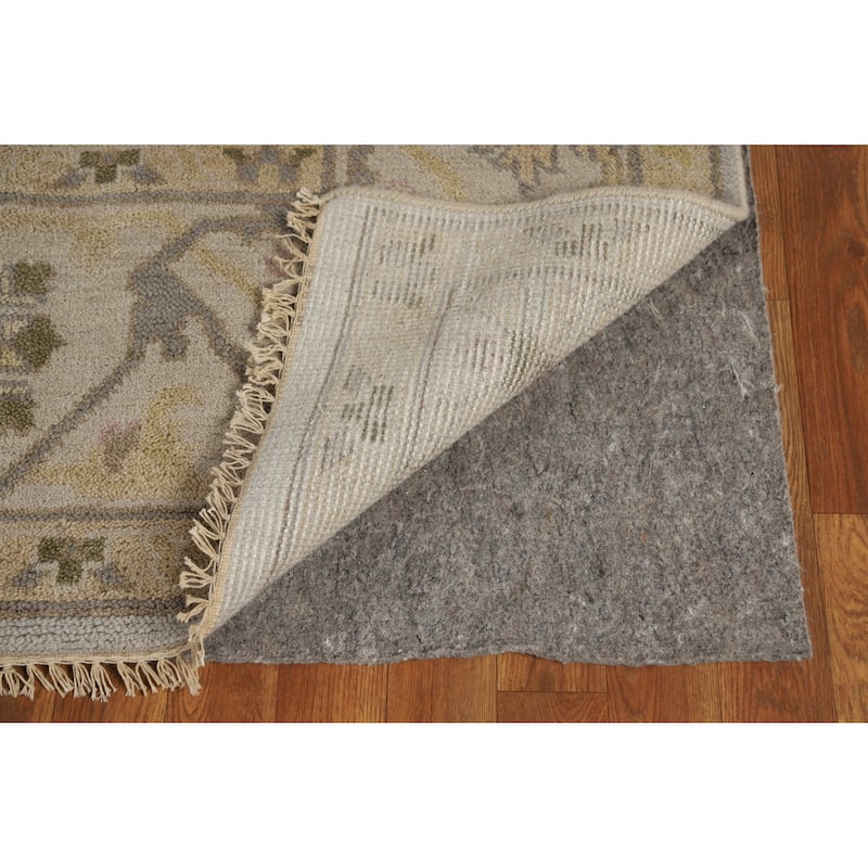 Silver Gray Oushak Indian Area Rug Hand-Knotted Wool Carpet - 8'0" x 9'10"