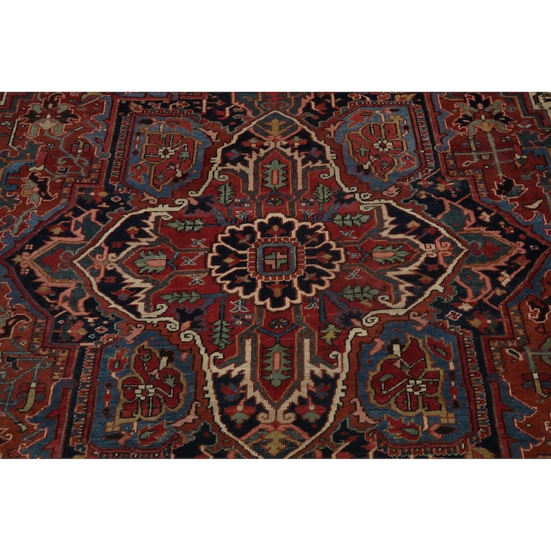 Hand Knotted Oriental 100% Wool Carpet Traditional Medallion Oranges & Rust Heriz (serapi) Area Rug - 14' 2'' X 11' 0''