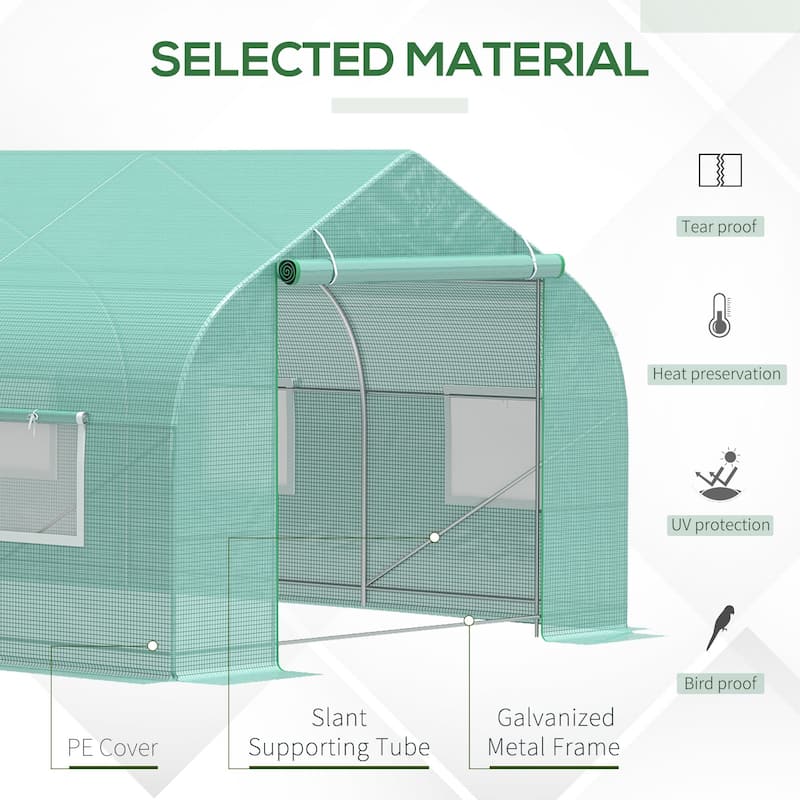 Outsunny 20' x 10' x 7' Tunnel Greenhouse Large Walk-In Warm House Deluxe High GardenHot House with 8 Roll Up Windows