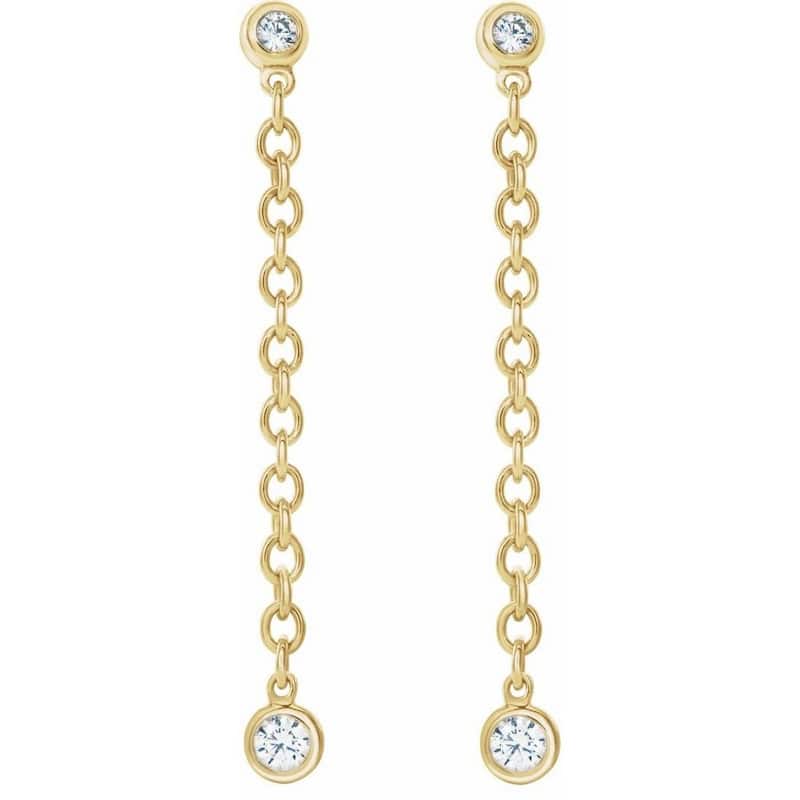 Curata 14k Yellow Gold Polished 0.2 Carat Diamond Chain Earrings