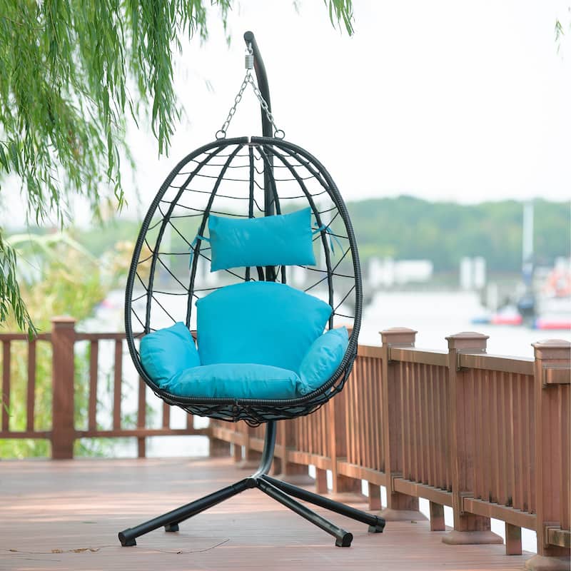 Egg Chair with Stand Indoor Outdoor Swing Chair Patio Wicker Hanging Egg Chair Hanging Basket Chair Hammock Chair