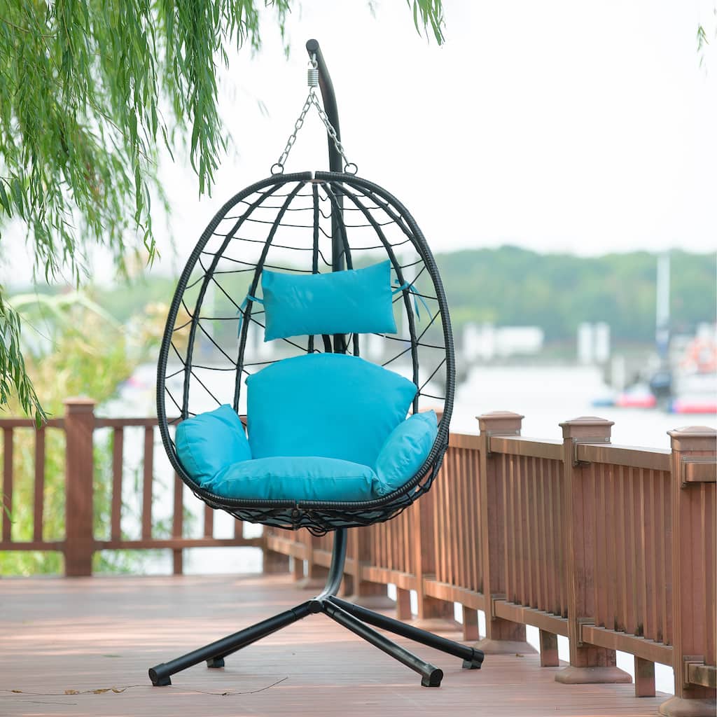 Wicker Hanging Egg Chair with Stand for Home Balcony - 77