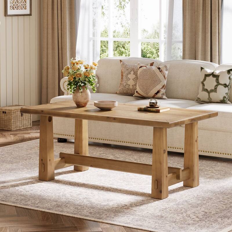 47-Inch Sturdy Rectangular Solid Wood Coffee Table