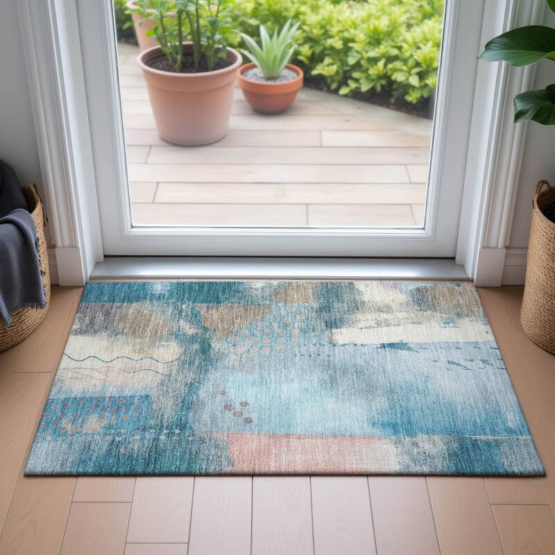 Machine Washable Indoor/Outdoor Modern Abstract Chantille Rug