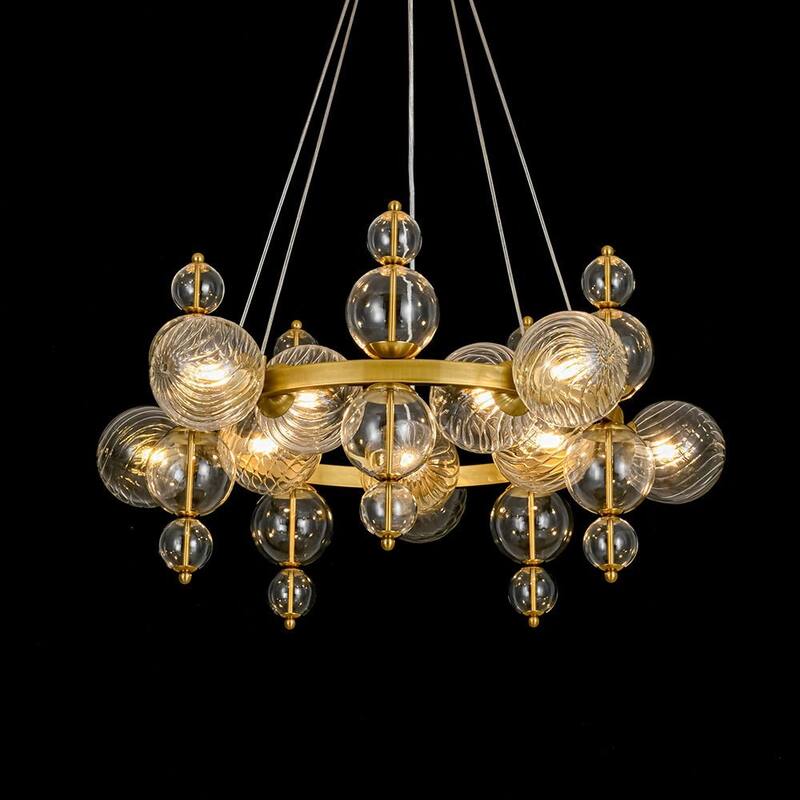 Mid-Century 10-Light Glass Globe Bubble Round Wheel Chandelier
