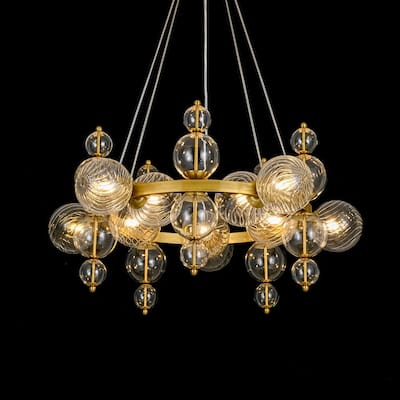 Mid-Century 10-Light Glass Globe Bubble Round Wheel Chandelier