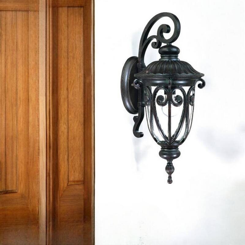 Aluminum Outdoor Wall Light with Seeded Glass Dimmable LED - 11.63” x 9.38” x 22.75” (D x W x H)