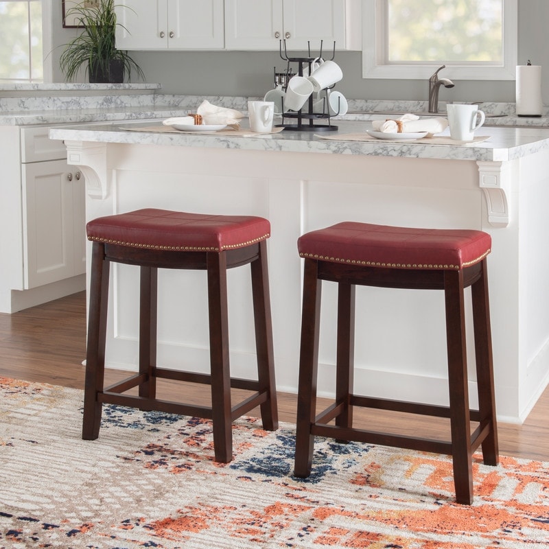 Red backless bar stools sales