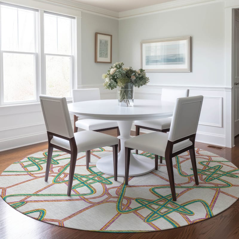Machine Washable Indoor/ Outdoor Contemporary Links Chantille Rug