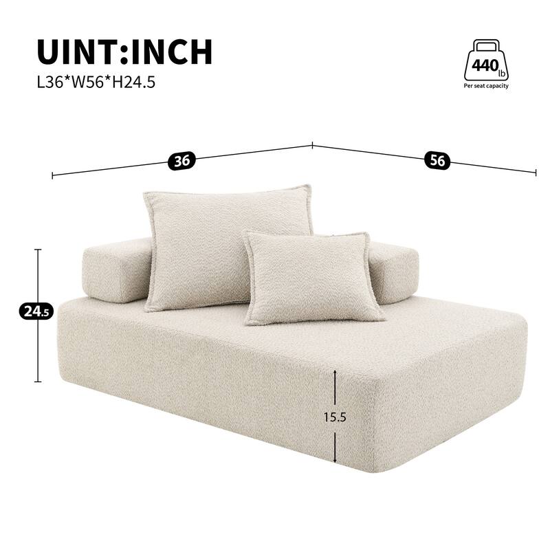 Boucle Fabric Oversized Modular Lounge Sofa Frame with 2 Pillows, No Assembly Required