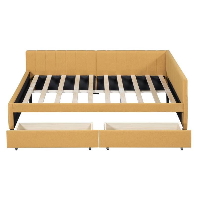 Upholstered Daybed with 2 Storage Drawers Sofa Bed Frame No Box Spring Needed, Linen Fabric