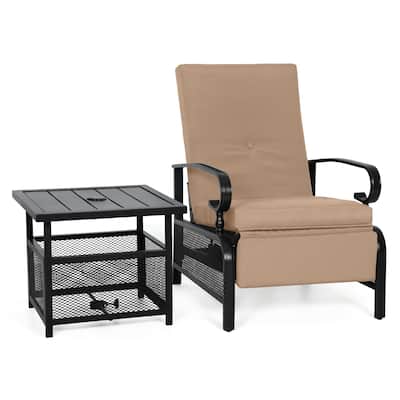Outdoor Patio Adjustable Cushioned Recliner Lounge Chair & Bistro Side Table Set
