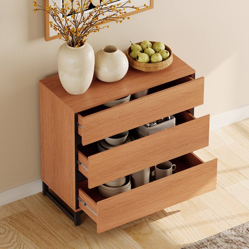 WAMPAT Modern TV Stand with Drawers and Metal Base