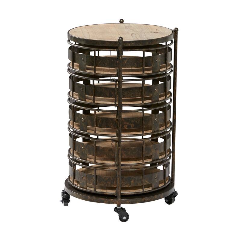 Metal Kitchen Rolling Circular 6 Shelf Storage Cart with Adjustable Shelves - Brown - Roche River Decor - 17"W x 17"L x 28"H