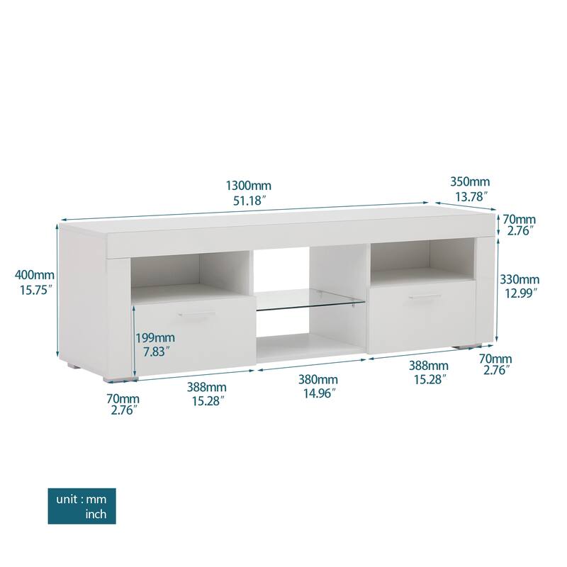 51.2" TV Stand with LED Lights and 2 Large Storage Drawer for TVs Up to 55"