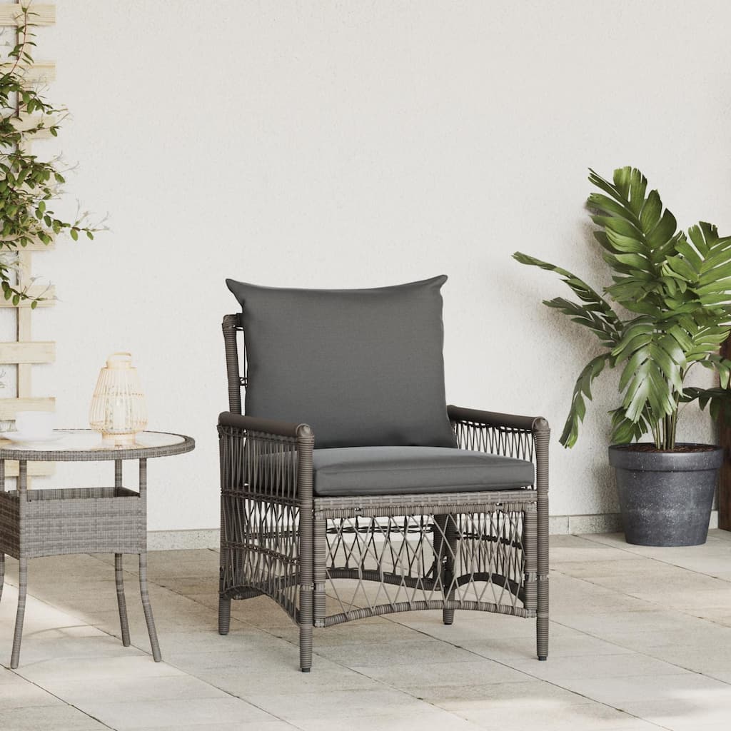 vidaXL Garden Chair with Cushions Grey Poly Rattan - 24 x 28.7 x 30.3