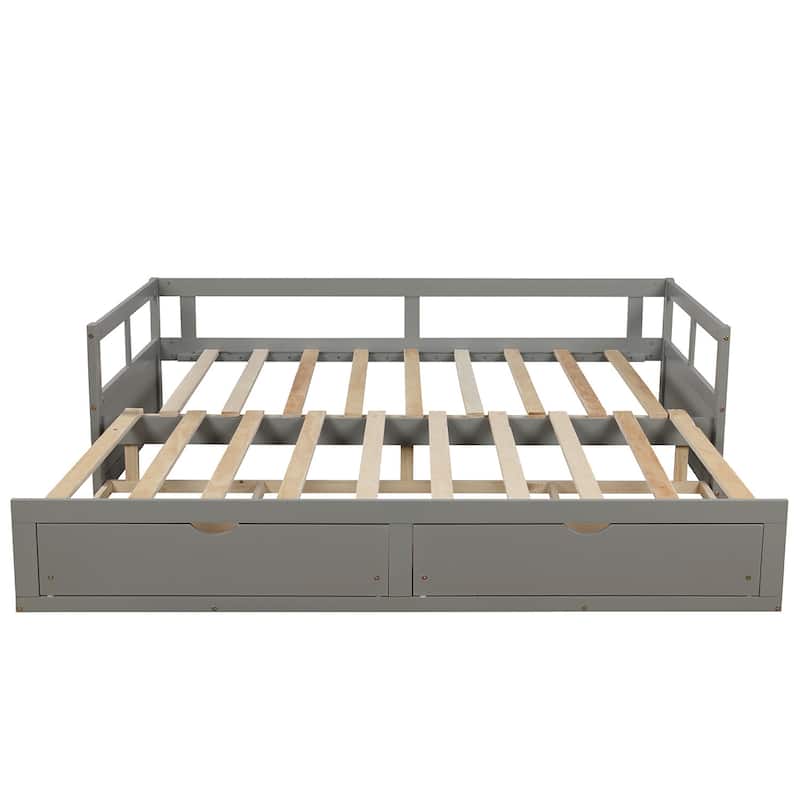 Wooden Daybed with Trundle Bed and Two Storage Drawers