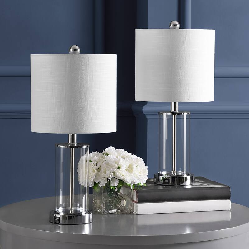 Cabell 21" Glass Modern Contemporary USB Charging LED Table Lamp, Oil Rubbed Bronze (Set of 2) by JONATHAN Y