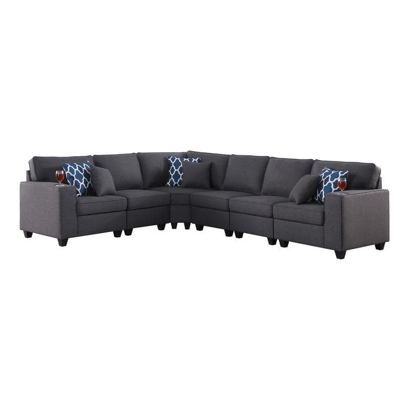 Cooper Linen 6Pc Reversible L-Shape Sectional Sofa with Cupholder