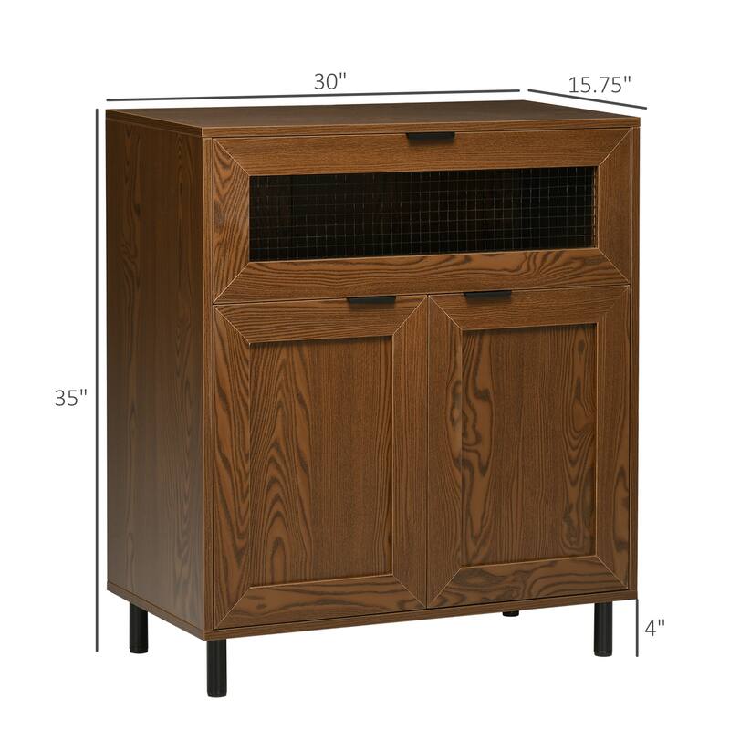 HOMCOM Industrial Buffet Cabinet, Kitchen Sideboard with Metal Grid Flip Drawer, 2-Tier Cabinet, Adjustable Shelf