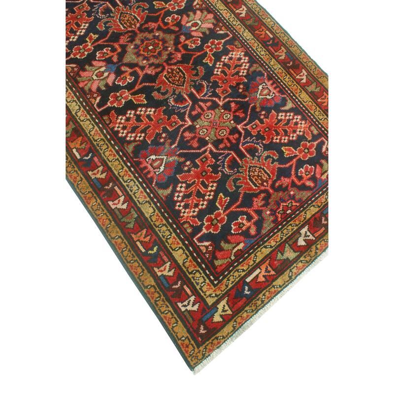 Fine Vintage Distressed Ritchie Navy/Red Runner - 3'3" x 9'5"