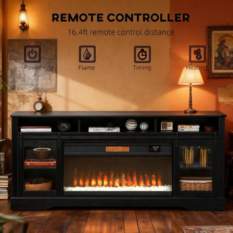 Farmhouse Fireplace TV Stand for TVs up to 80", TV Console TV Cabinet with 36" Electric Fireplace